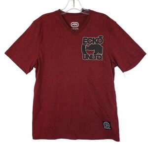 Ecko Unltd Shirt Mens Medium Red V-Neck T-Shirt Graphic Logo Short Sleeve Casual